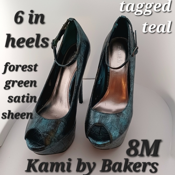 KAMI by Bakers 6 in heels Teal Forest Green Satin Sheen look - Picture 1 of 16